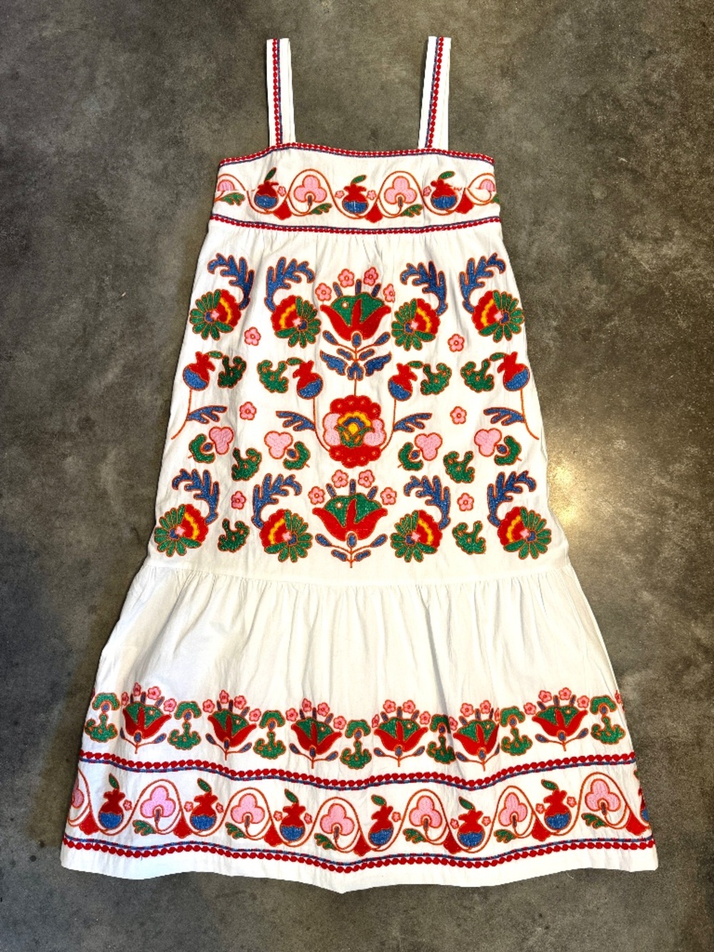J. Marie Landon White Multi Embroidered Midi Dress NWT Size S Boho Folk
